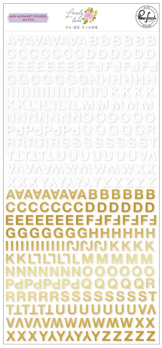 Mini alfabet klistremerker hvit og gull