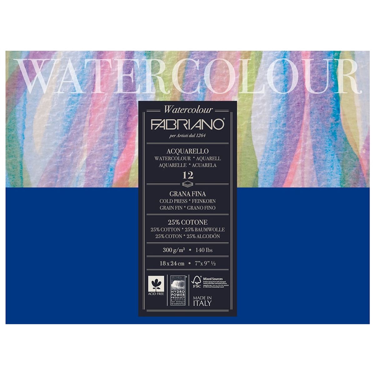 Fabriano Aquarell Cold press Blokk 7x9 inch, 18x24cm (12 ark)